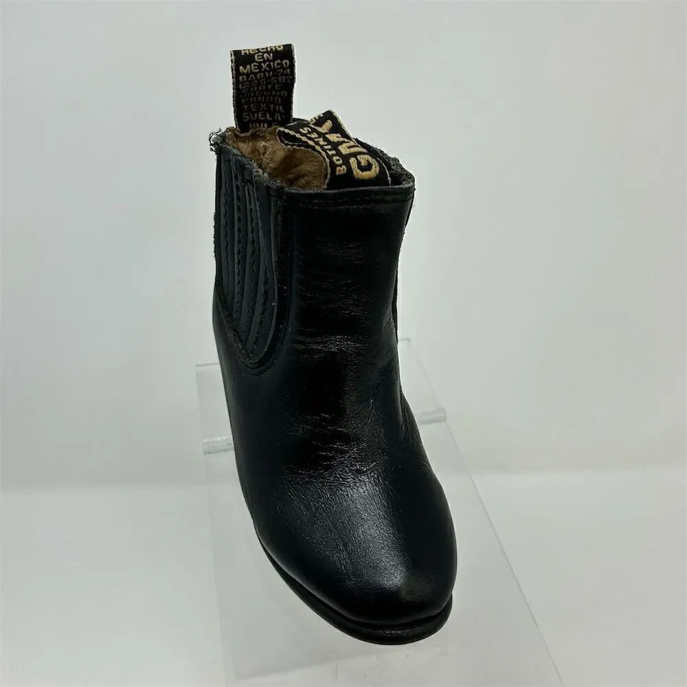 Kid's Charro Black Leather Pull On Western Ankle Boots Size 10 Casual Mexico